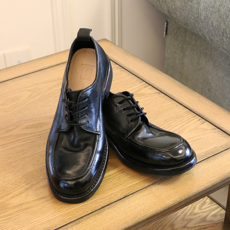 男士手工厚底翘头休闲真皮德比大头固特异水洗休闲皮鞋