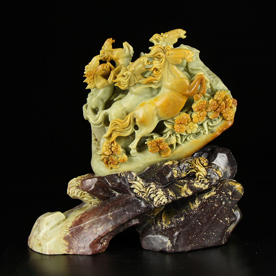 石君斋青田石雕摆件马到成功八骏图精品雕件开业送礼石雕