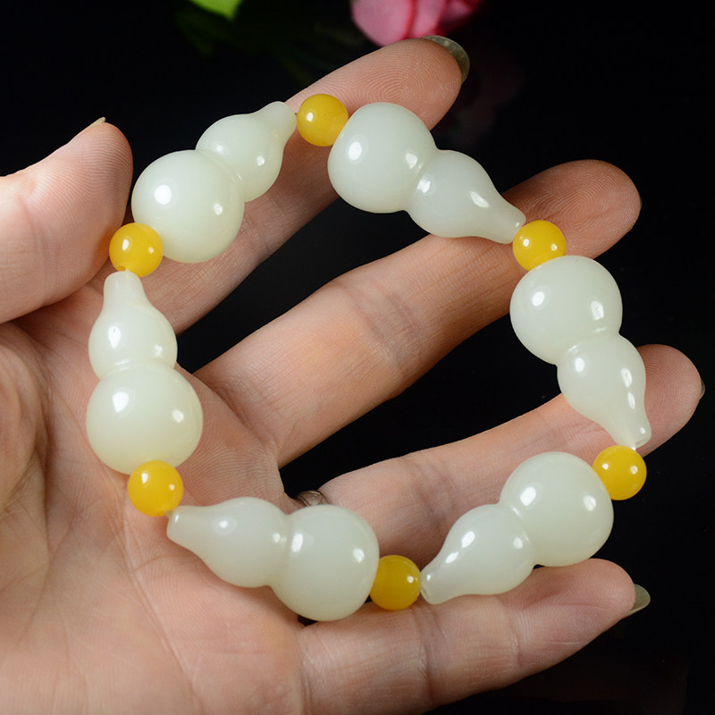 葫芦手串天然和田手链白玉福禄寿玉石玉佛佛珠手饰