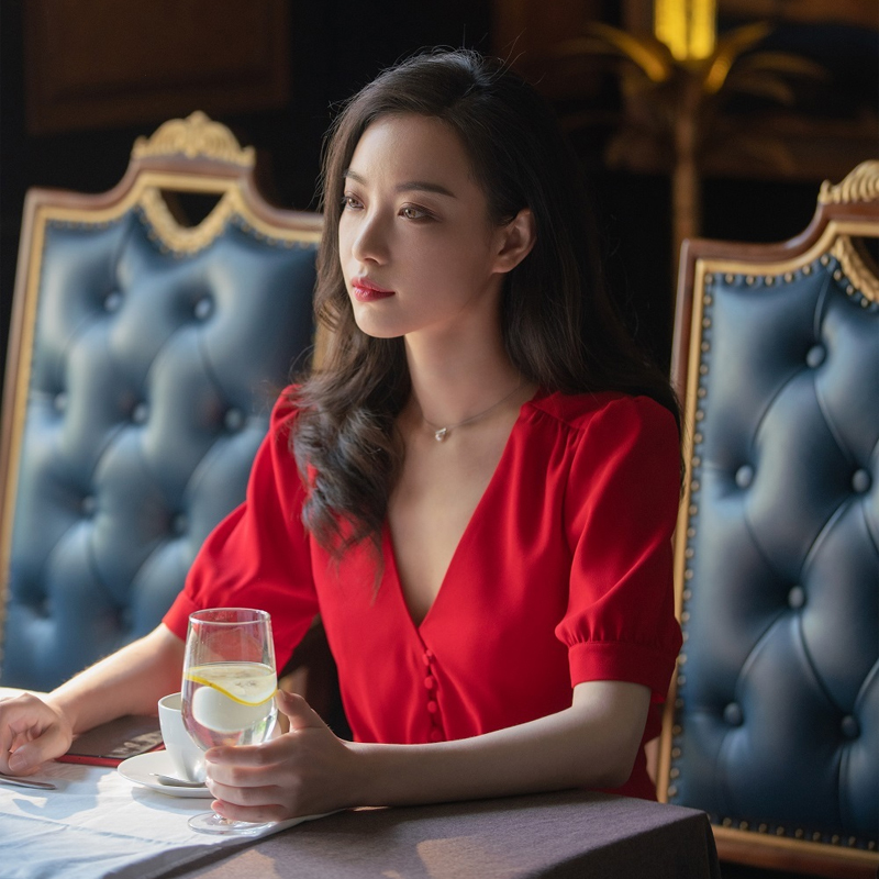 倪妮连衣裙礼服订婚礼订婚服回门敬酒新娘红色同款连衣裙