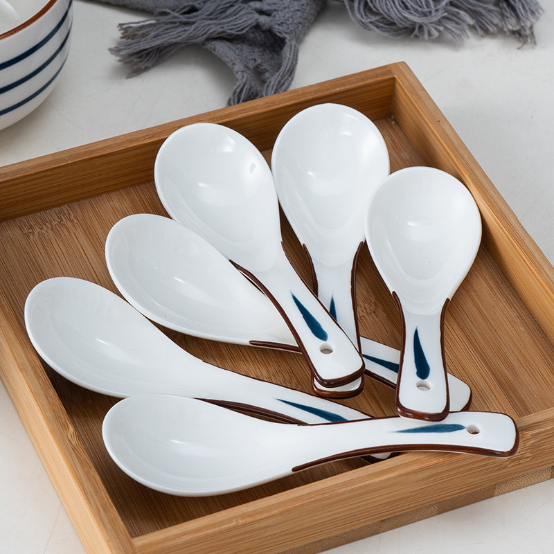日式新品汤勺陶瓷汤勺家用创意可爱小号汤勺喝汤匙羹调羹白色瓢羹