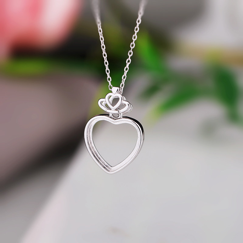 s925纯银吊坠空托桃心爱心项坠银托项坠