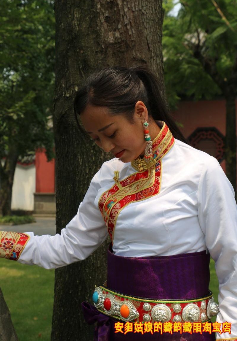 西藏藏族光亮白色光面三边优质百搭男女女式民族服装