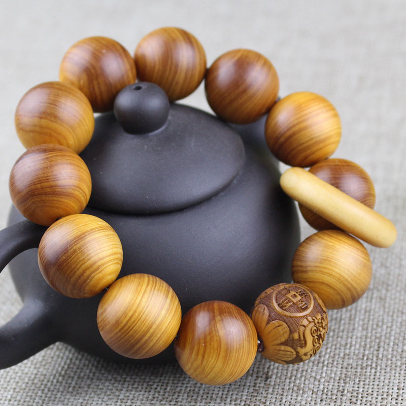 崖柏手陈化红油料雕刻佛珠跑环手链单圈男女木质佛珠