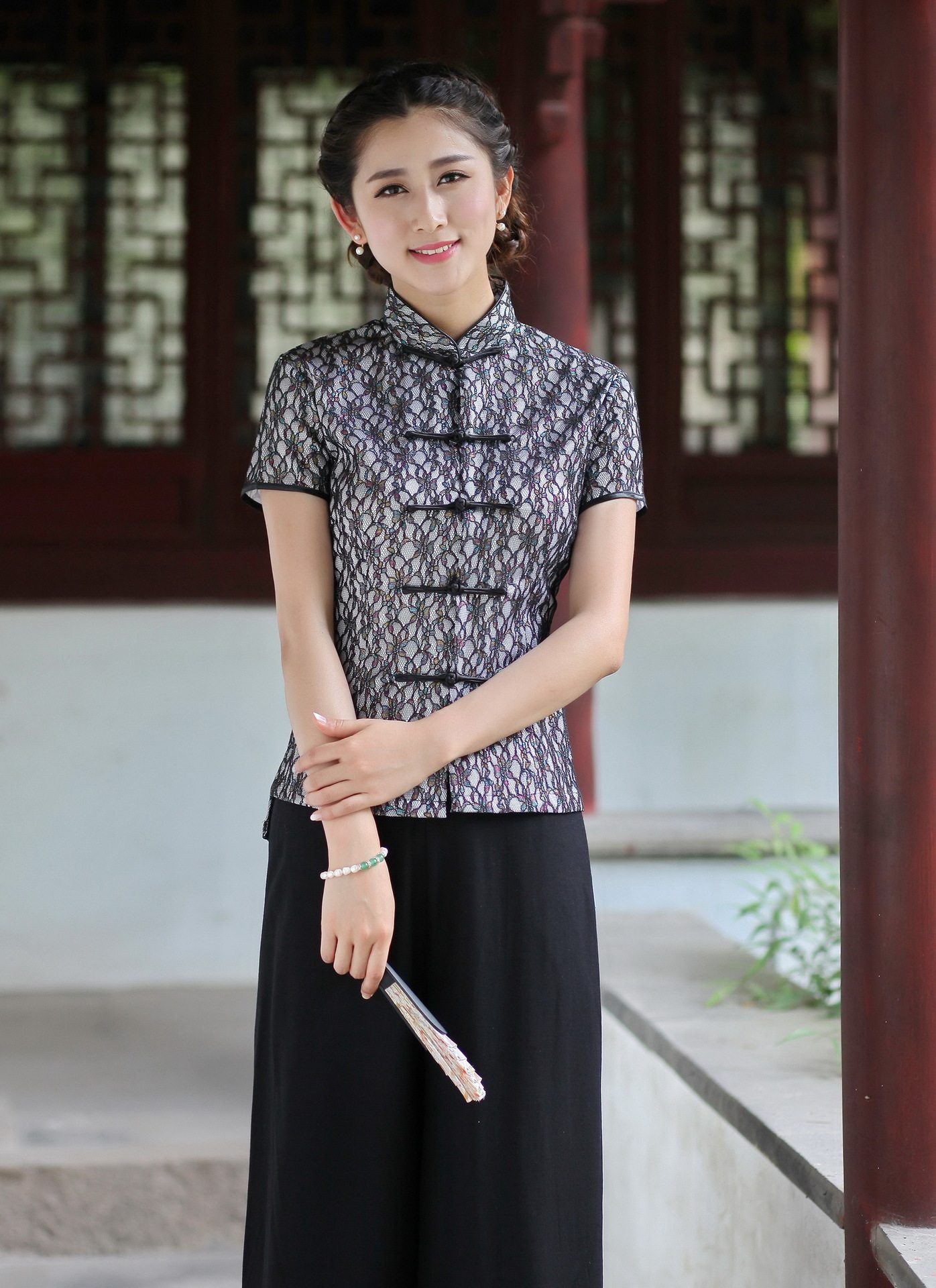 唐装女士修身旗袍上衣女夏改良蕾丝复古中国风民族风时尚中式短款