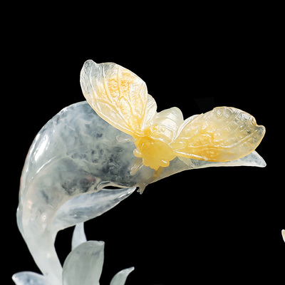 祥祯幽兰清香天然翡翠摆件玻璃种玉蝴蝶兰花玉雕孤品颈饰