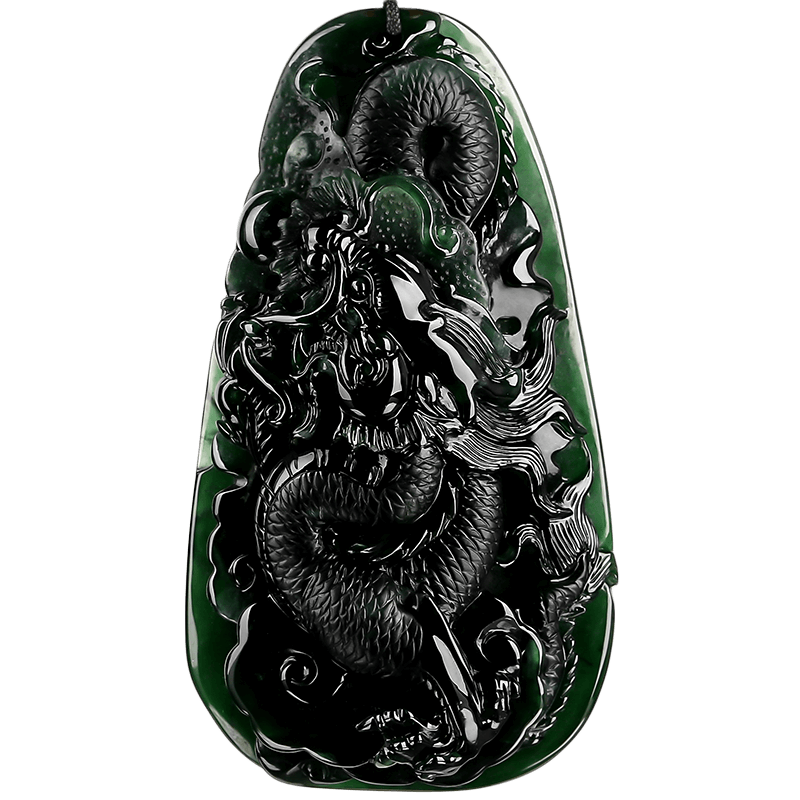 祥祯福天然翡翠吊坠龙腾九霄墨翠龙牌翡翠挂件男徐炼求大师孤品