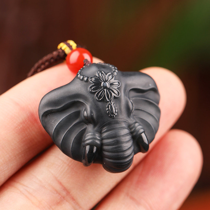 祥祯象头挂件玉石天然挂坠墨玉小象配饰女款颈饰