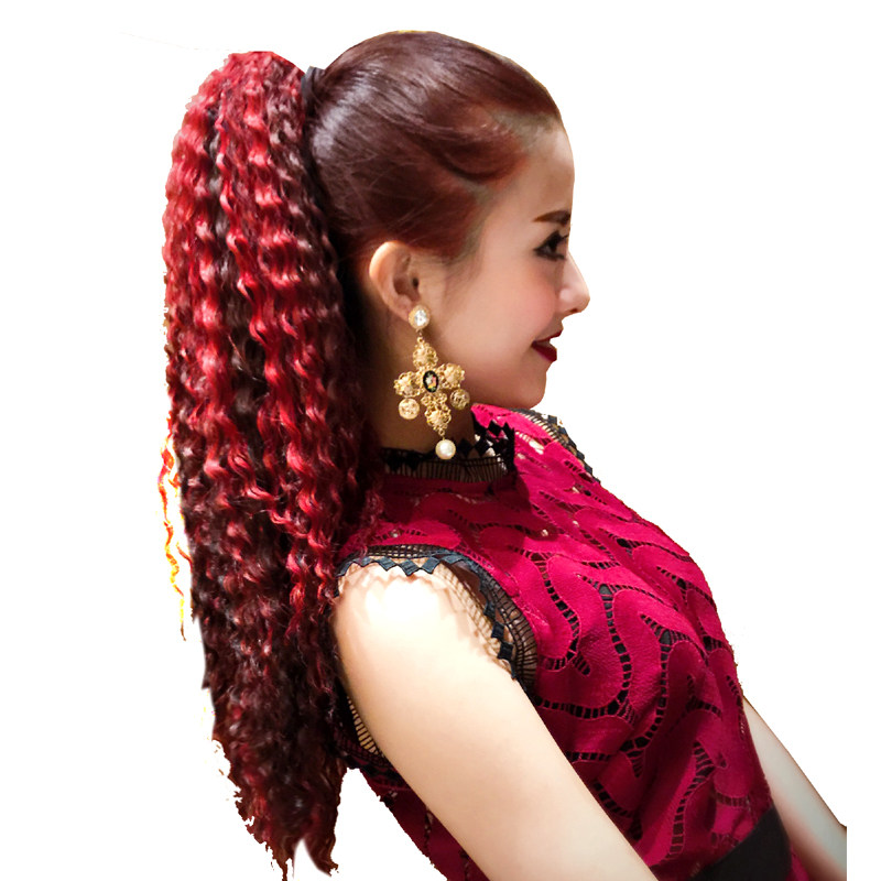 2023爆款女神轻盈不打打结红色假发马尾绑带马尾