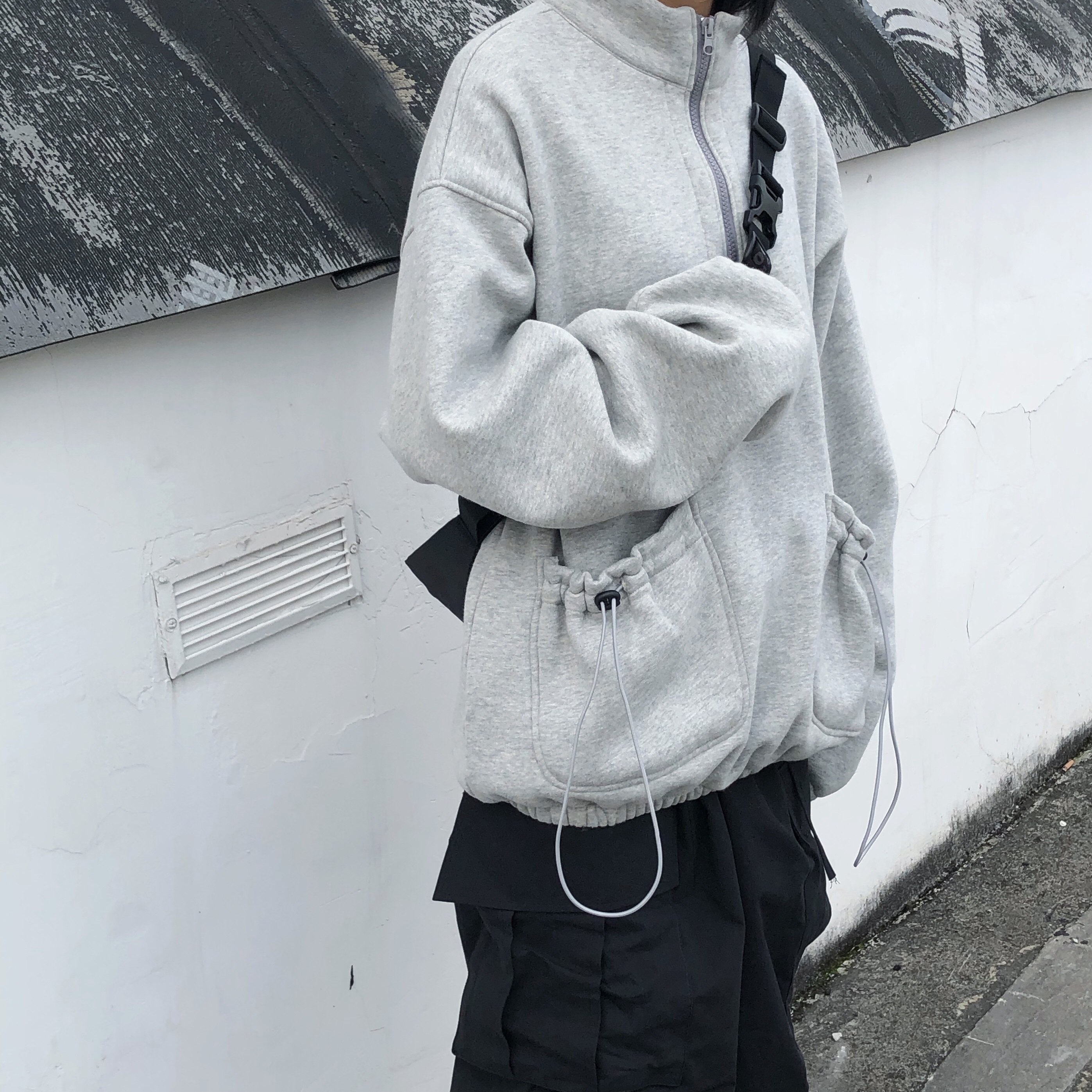 roadhouse抽绳口袋立领加绒卫衣chic秋冬宽松bf卫衣