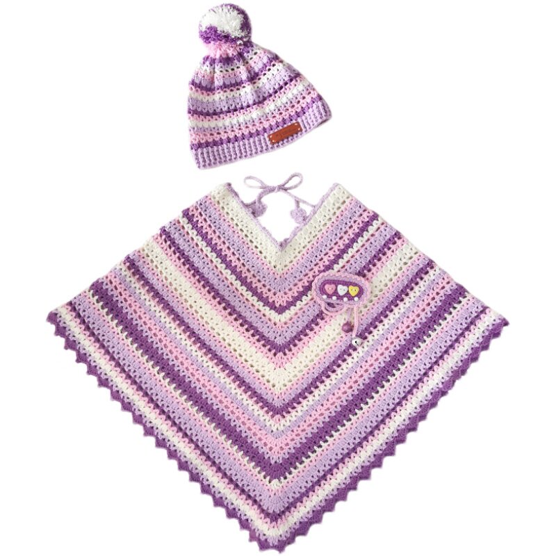 编织木仔屋梵亲子斗篷儿童手工毛线披肩帽子毛线