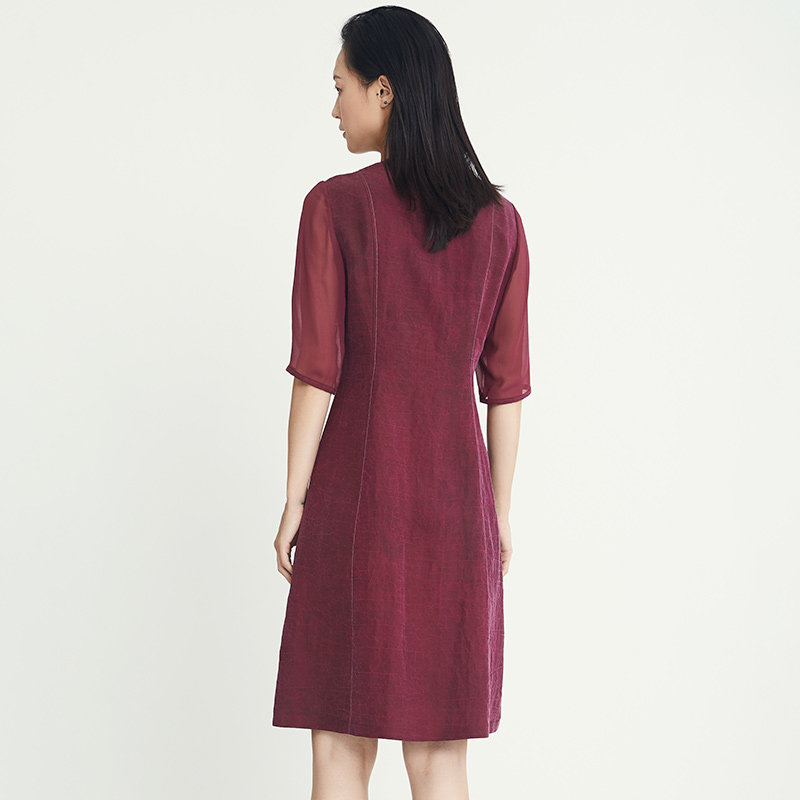 tangy天意莨绸连衣裙春秋款桑蚕丝真丝复古雅致连衣裙