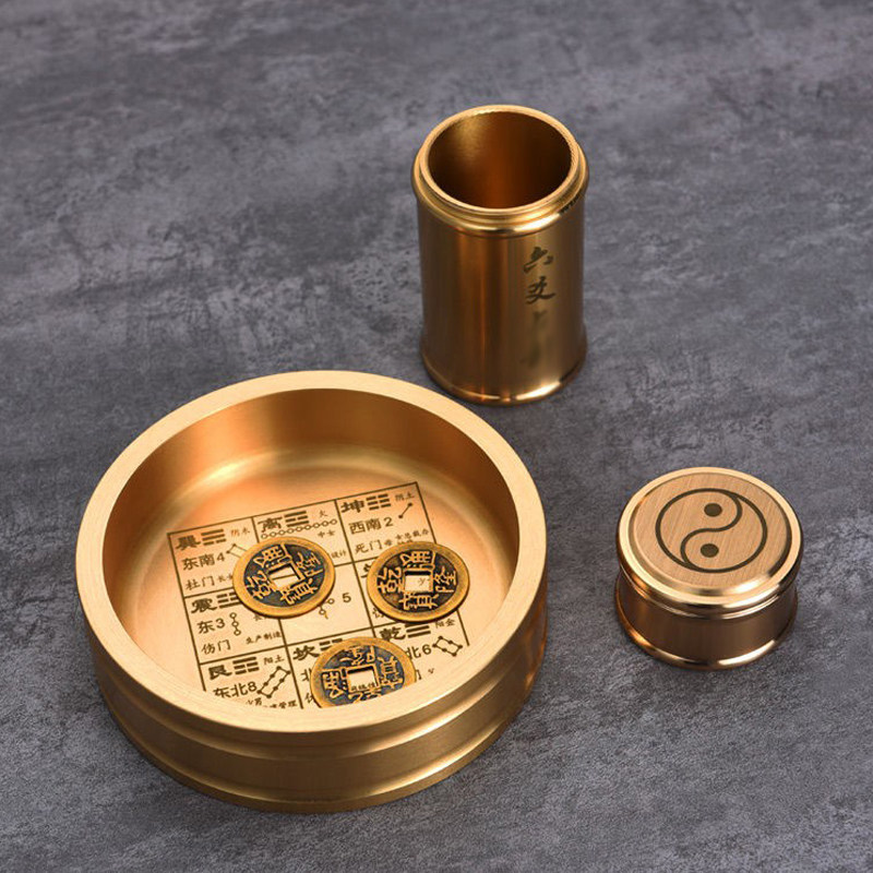 通宝乾隆妙如意六十四铜钱摇卦筒摆件铜签筒饰品装饰摆件