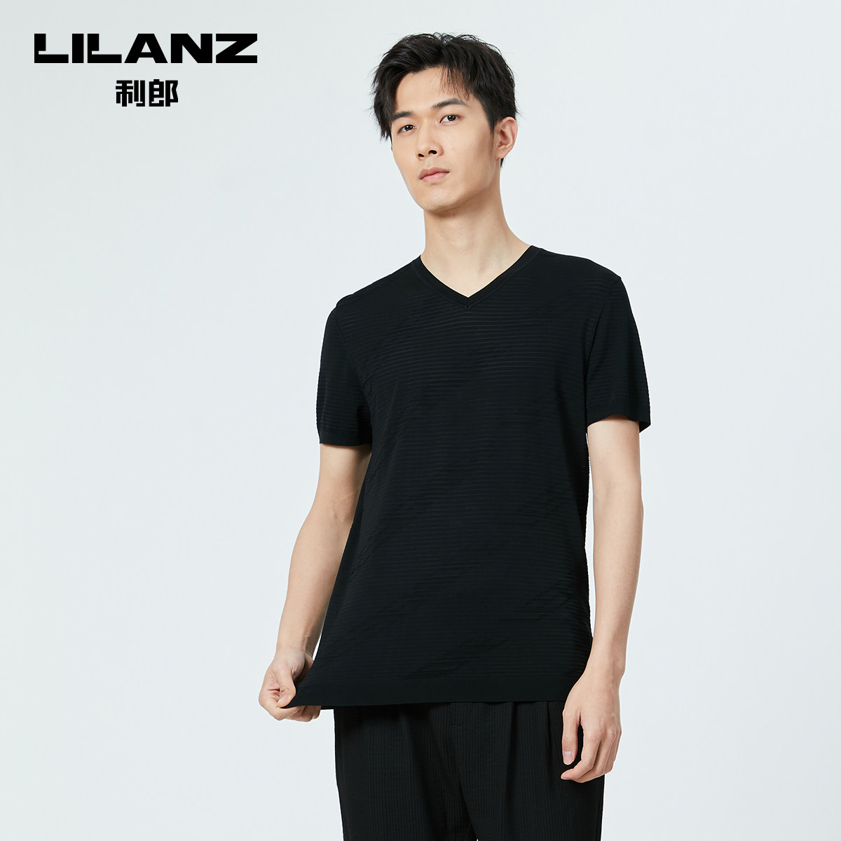 短袖利郎2021年简约夏短袖提花官方领暗insv修身t恤