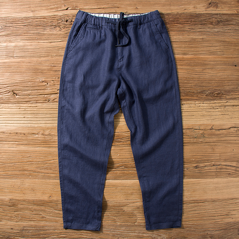休闲裤男夏季薄款宽松直筒中国风麻料裤子潮流简约纯色亚麻长裤