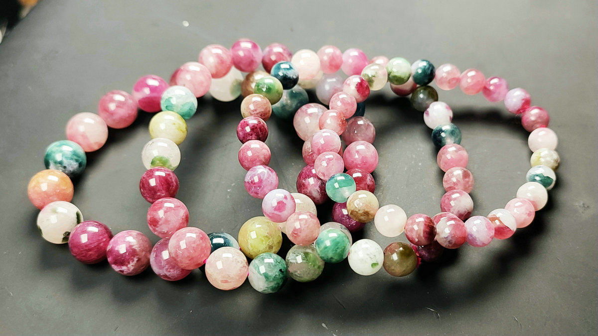 龙晶珠宝糖果彩虹西瓜樱花粉色碧玺手链手串送礼手链