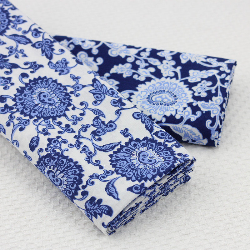 纯棉青花瓷布料 全棉府绸服装 裙子面料 中国风印花桌布 窗帘布组