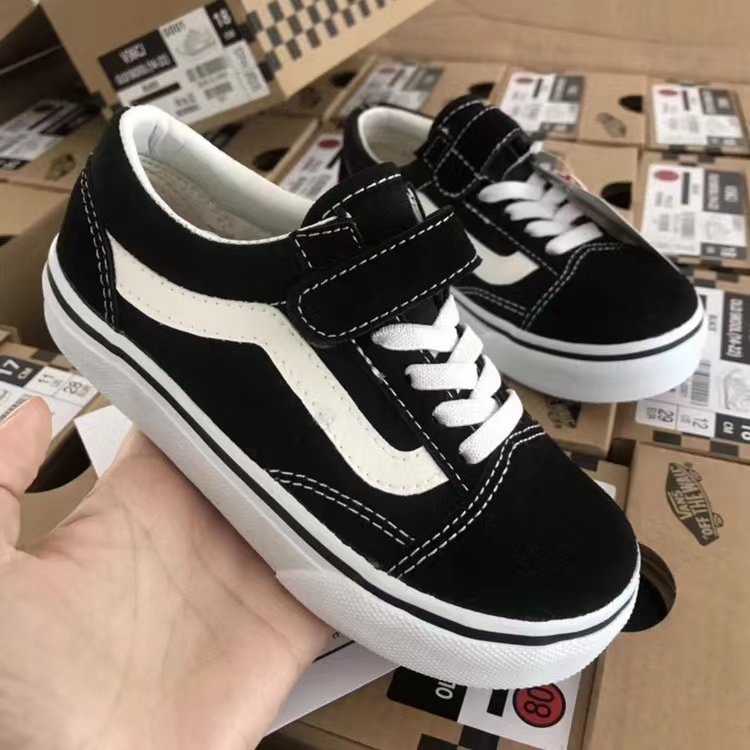 布鞋日本儿童万斯经典黑色帆布男童女童魔术板鞋