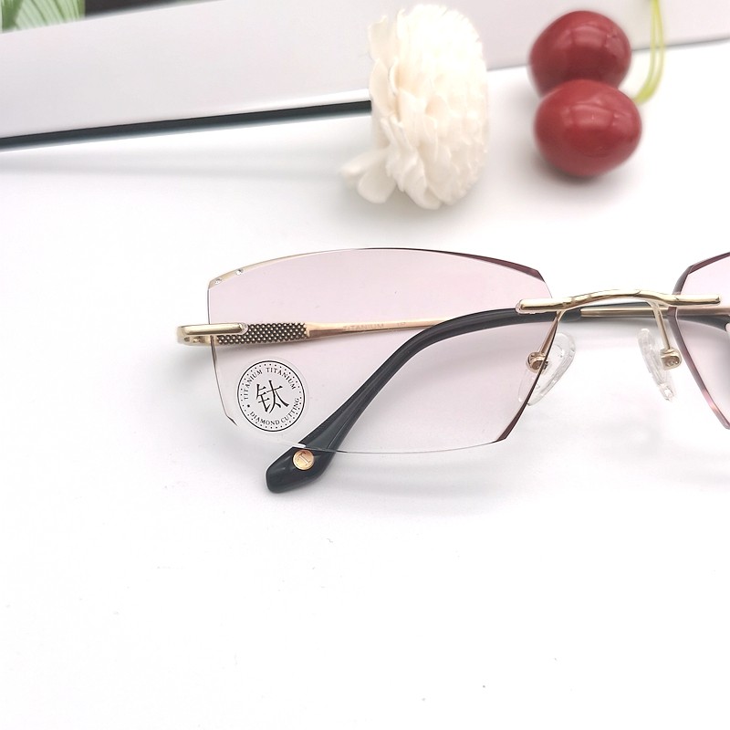 男女切边变色蓝光镜框方形无边钻石近视轻纯眼镜架