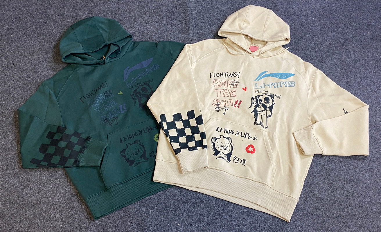 中国李宁x熊猫联名男女卫衣环保时尚宽松圆领连帽套头外套AWDPD43