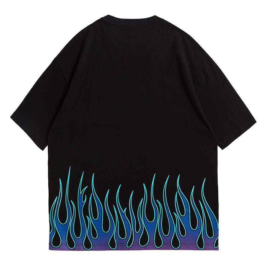nomore2021春夏新款美式街头潮牌滑板火焰撞色字母t恤