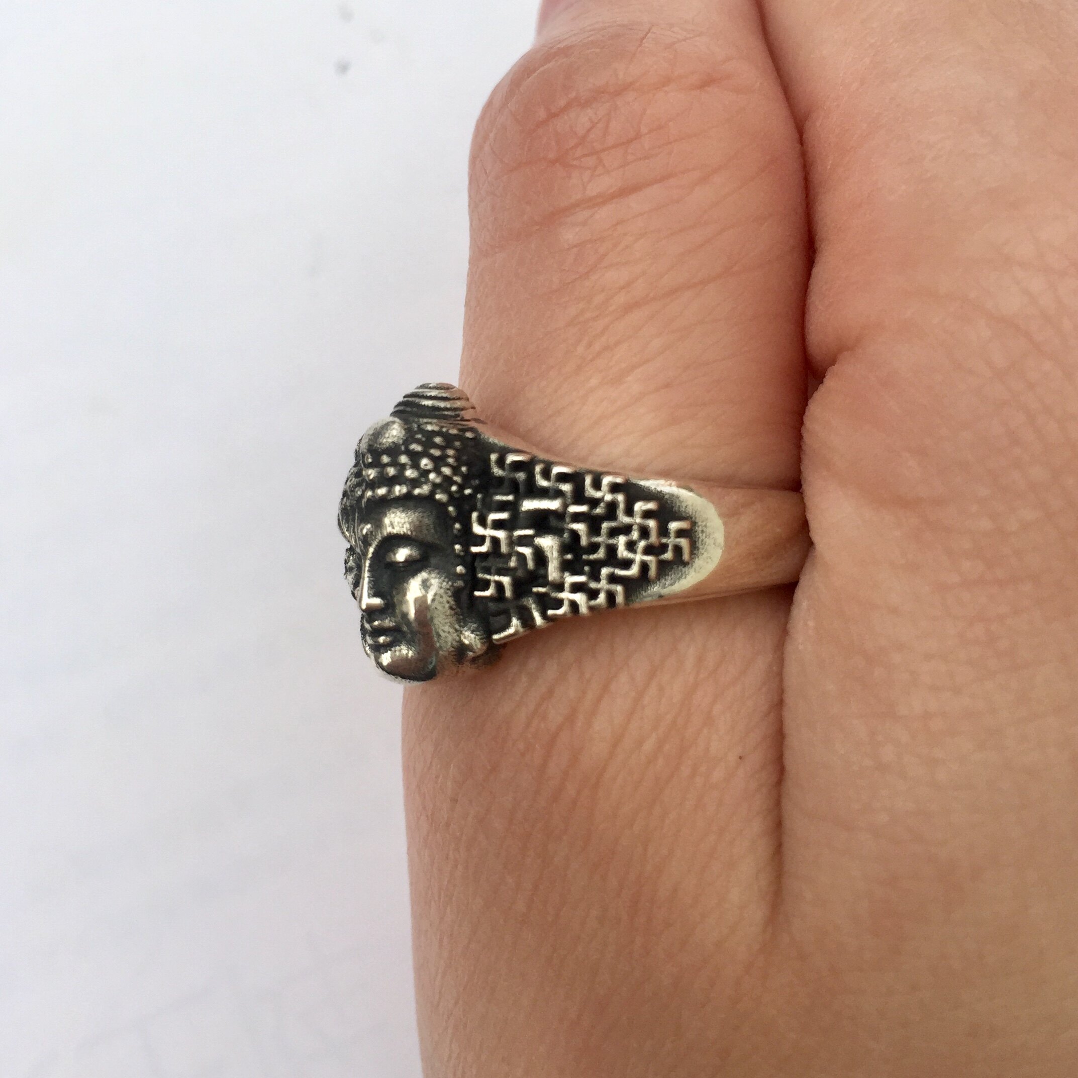 戒指纯银男佛一念之间大日如来佛开口指环佛头戒指