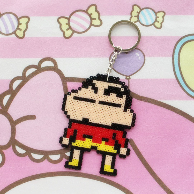 拼豆钥匙扣卡通蜡笔小新小白 diy手工成品定制钥匙圈礼物包包挂件