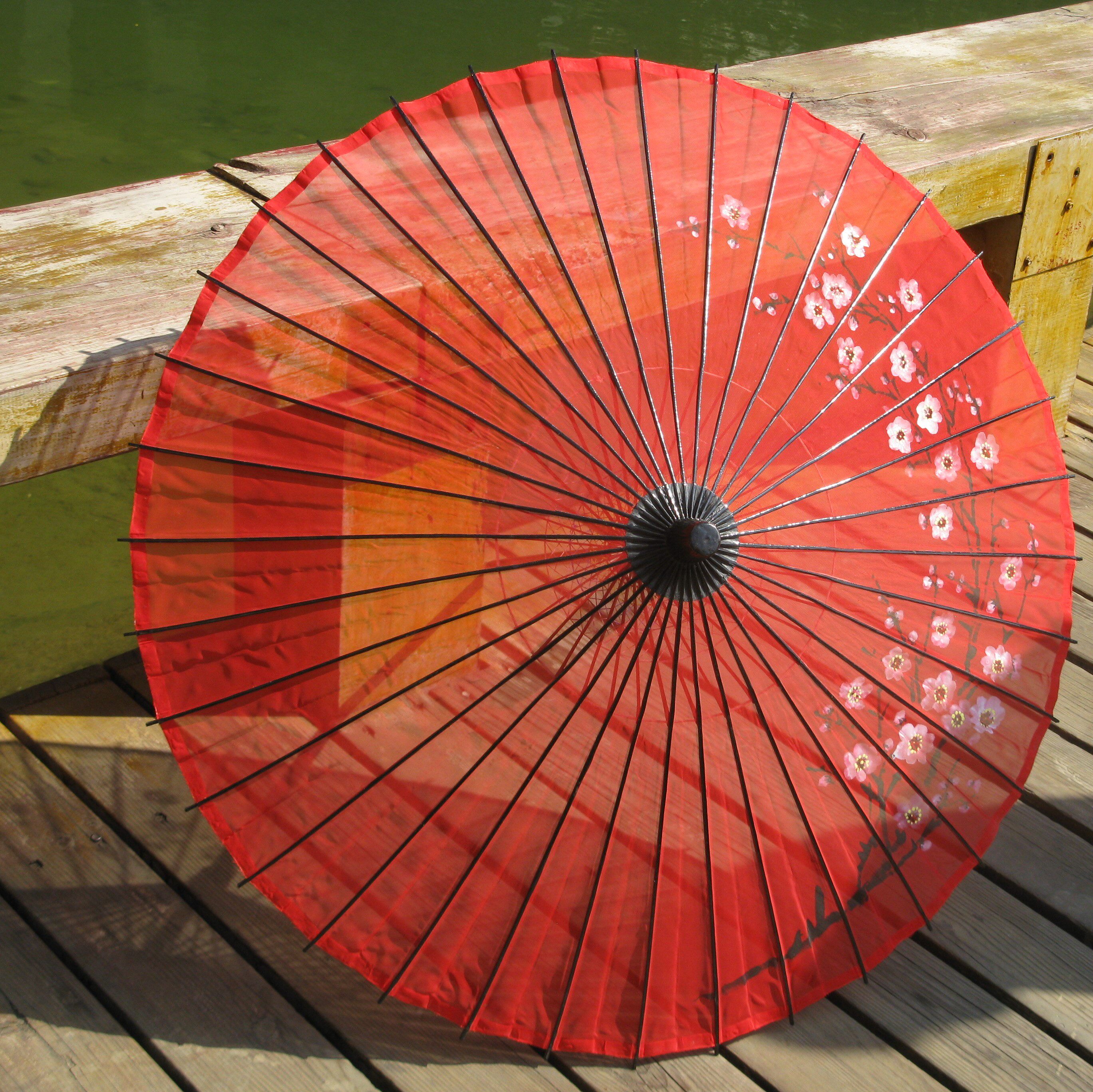 85直径高级真丝手绘花雪纺伞/和风伞/跳舞伞/舞蹈伞彩线穿