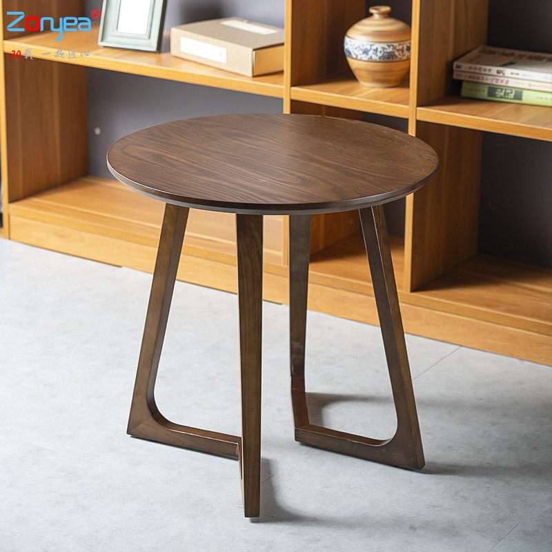 实木小圆桌白蜡木简约现代北欧家用阳台边几茶几接待洽谈圆咖啡桌
