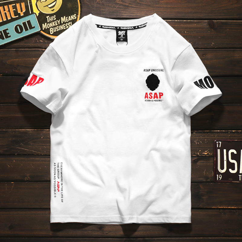 日系潮牌男装简约绣标徽章短袖纯棉TEE夏季军事风潮流字母印花T恤