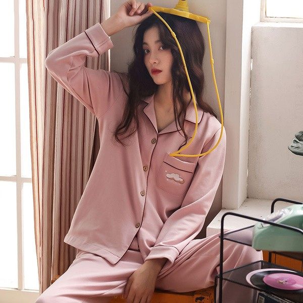 纯棉100件套甜妹子女士长袖睡衣套装h136上衣睡衣