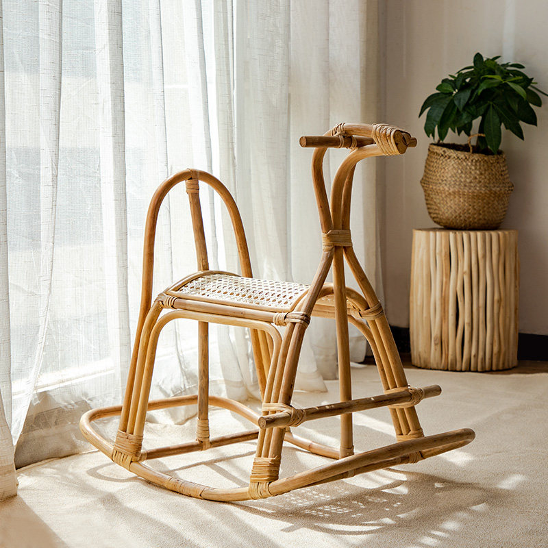 异丽诧寂风藤木马装饰摆件日式竹藤摇摇摇椅摇椅