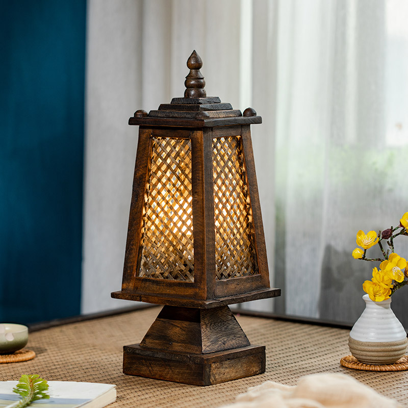 手工床头卧室编织竹编怀旧复古台灯中式实木装饰台灯