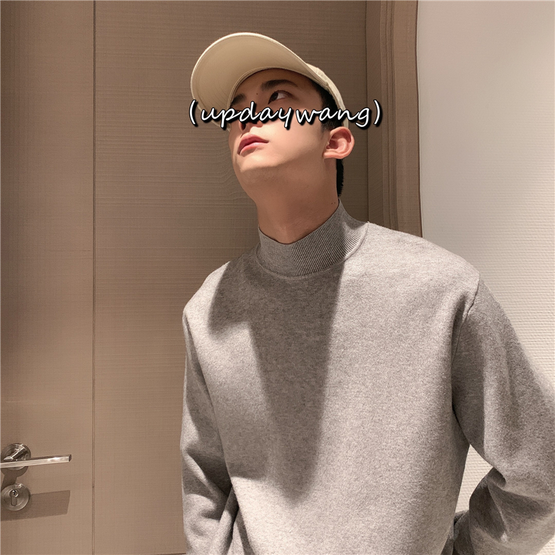 【UPDAYWANG】 百搭男打底针织衫情侣纯色半高领毛衣时尚线衣加厚