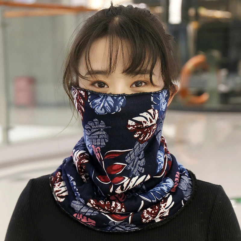 秋冬季百变围脖口罩女士遮脸挂耳面罩一体护颈面纱加绒厚保暖脖套