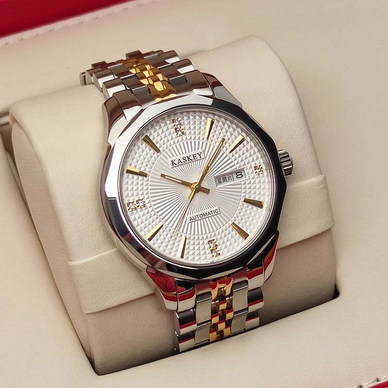 正品凯斯奇手表男士全自动机械表防水潮流金表钢带名十大品牌男表