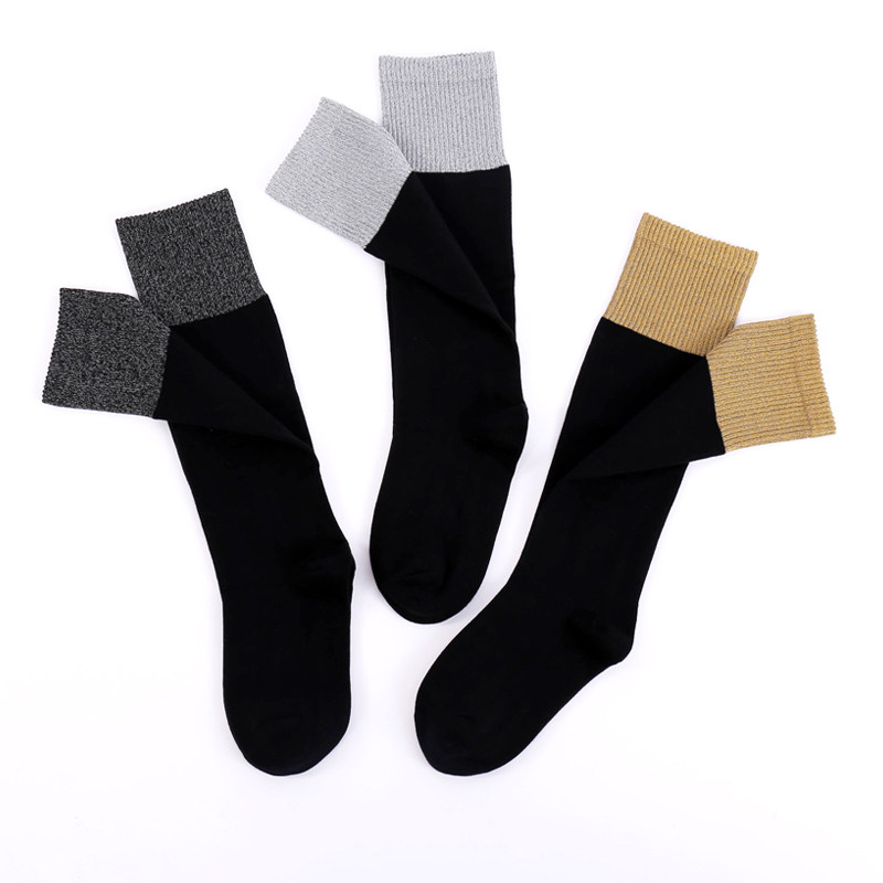 袜子女ins潮中筒袜秋冬黑色小腿瘦腿日系反光长筒袜