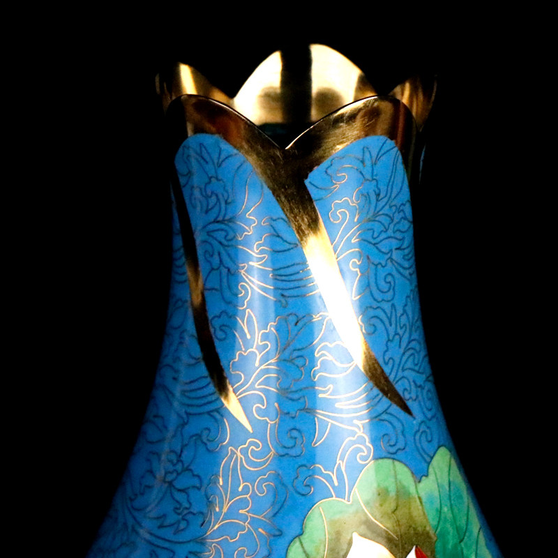 花瓶景泰蓝15寸荷花铜胎珐琅家居装饰摆设收藏工艺品摆件