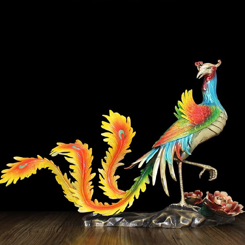 百鸟朝凤火凤凰摆件铜彩工艺品客厅玄关家居家居装饰装饰品摆件