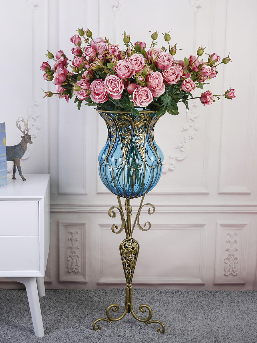 落地大号花瓶轻奢欧式客厅玻璃摆件简约美式花瓶