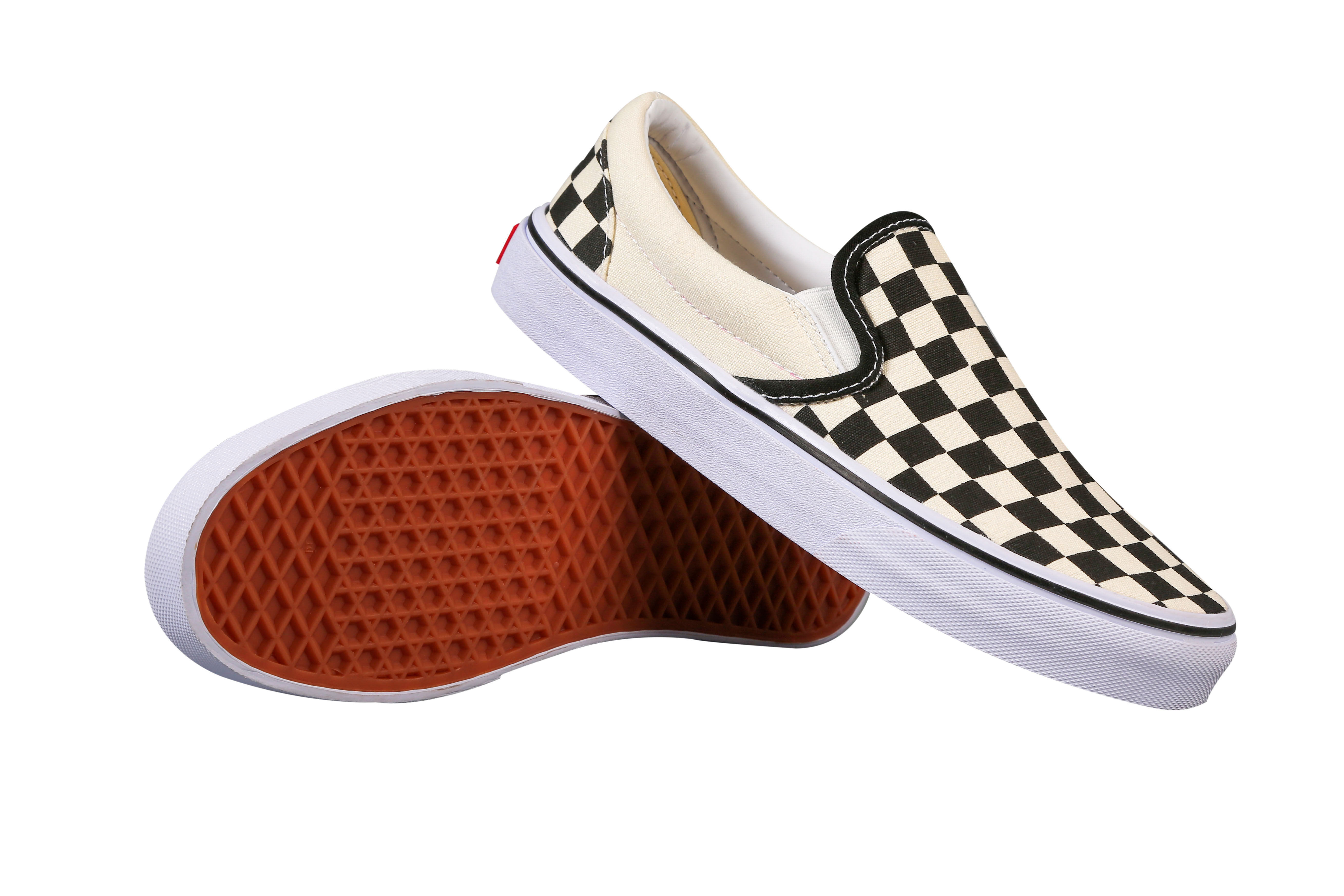 万斯路黑白棋盘格懒人脚蹬slip-oncomfycush男女帆布鞋