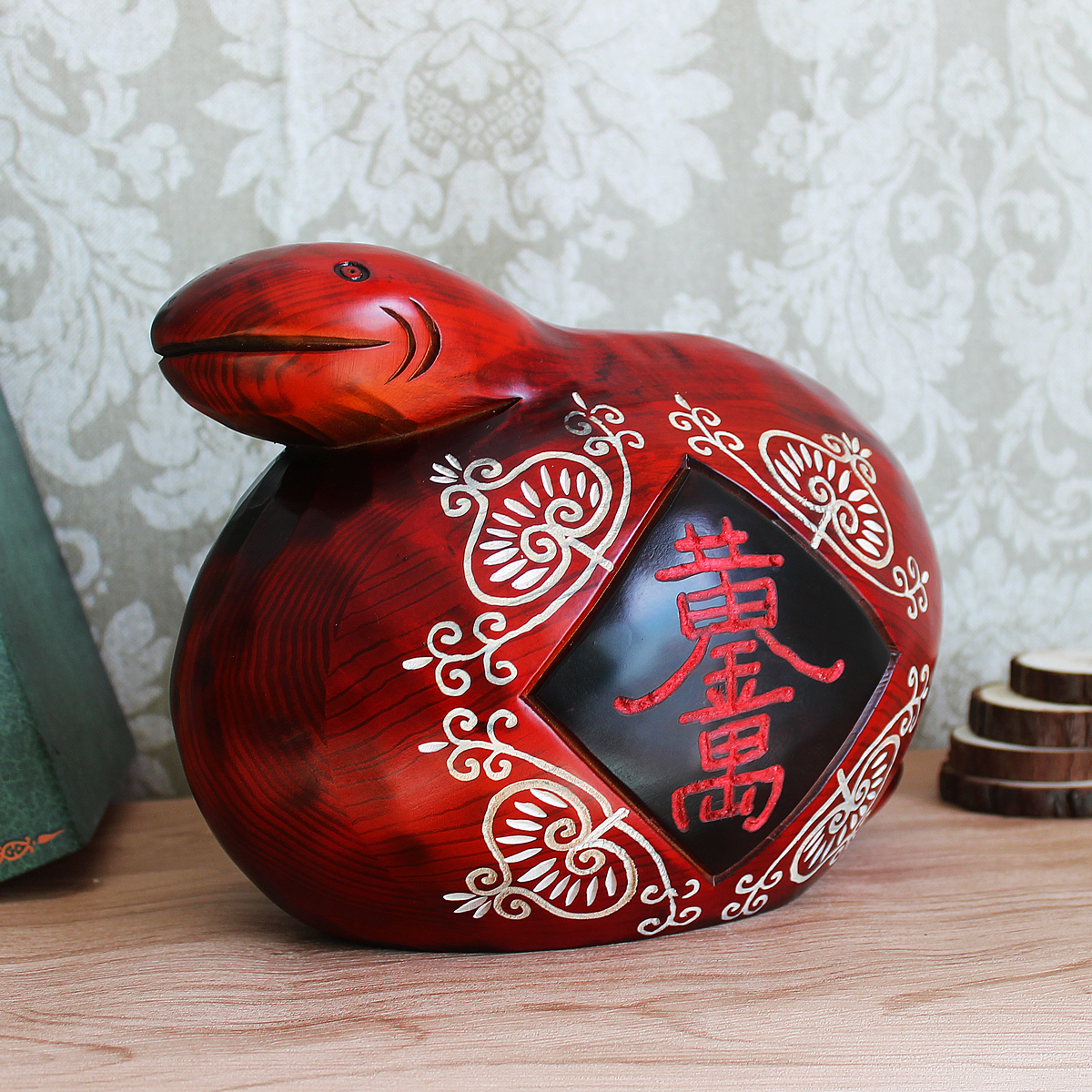 木雕家居装饰品摆件十二生肖蛇存钱罐创意生日礼品礼物木质储蓄罐