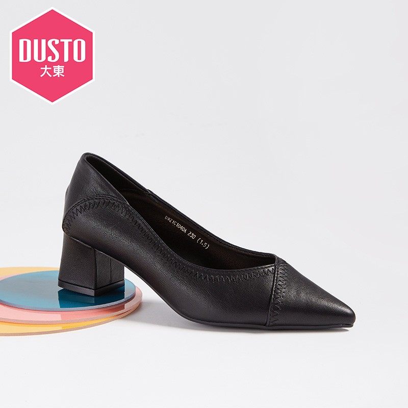 大东女鞋2021新款春季高跟粗跟尖头两穿套脚浅口单鞋