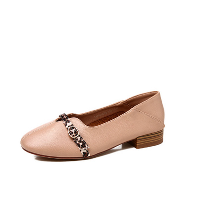 大东女鞋2019秋季新款韩版低方跟方头两穿豹纹浅口单鞋