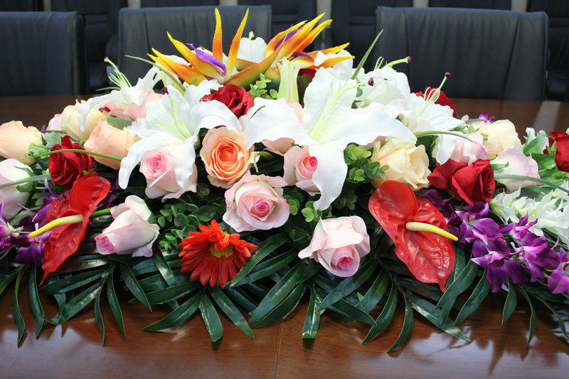 桌花绢花仿真会议商务用花长桌办公室假花台式仿真花