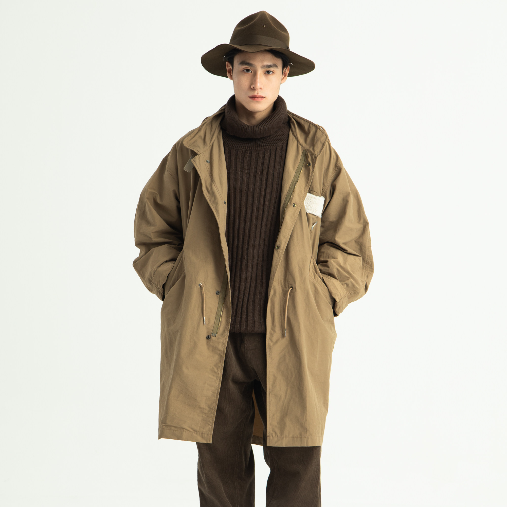 dakyam可收收纳帽子立领日系工装军事风长款单层风衣