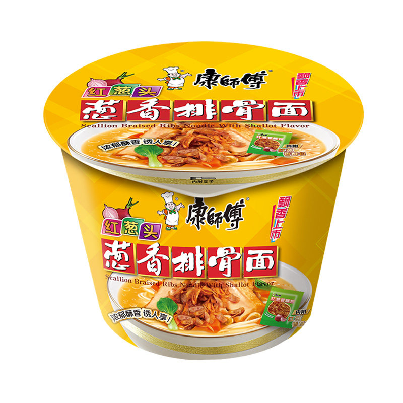康师傅方便面食品红葱头葱香排骨桶装泡面速食面即冲泡方便面