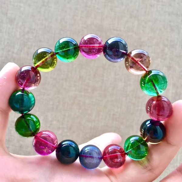 巴西老坑玻璃体碧玺手链清爽雅致整体暗色手链