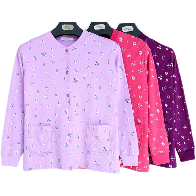 女开秋衣纯棉中老年人对襟全棉棉线衣带兜外穿加保暖上装