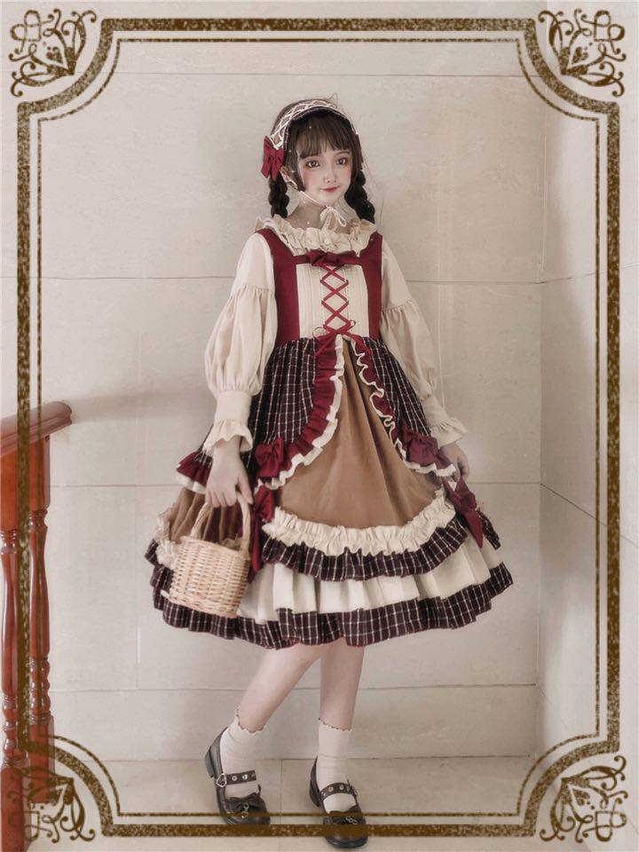 原创英伦小骑士jsk蛋糕英式复古lolita吊带连衣裙时尚套装